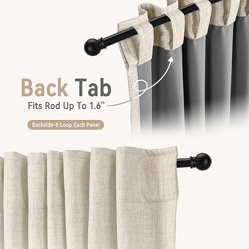 Miniatura 8 de 100% Blackout Shield Cortinas opacas con textura de lino de 63 pulgadas de largo, con pestaña trasera, bolsillo para barra, aislamiento térmico para