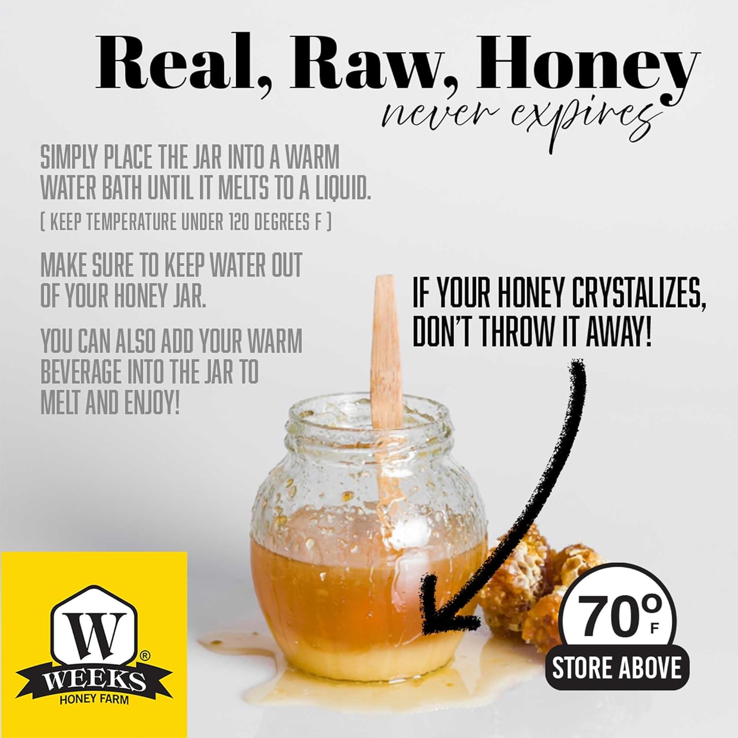 Weeks Honey Farm Bulk Raw Wildflower Honey – Pure Unfiltered Unheated 48 oz (3 lb), Gluten-Free Kosher, South Georgia Wildflower Blend, Natural Superfood Sweetener