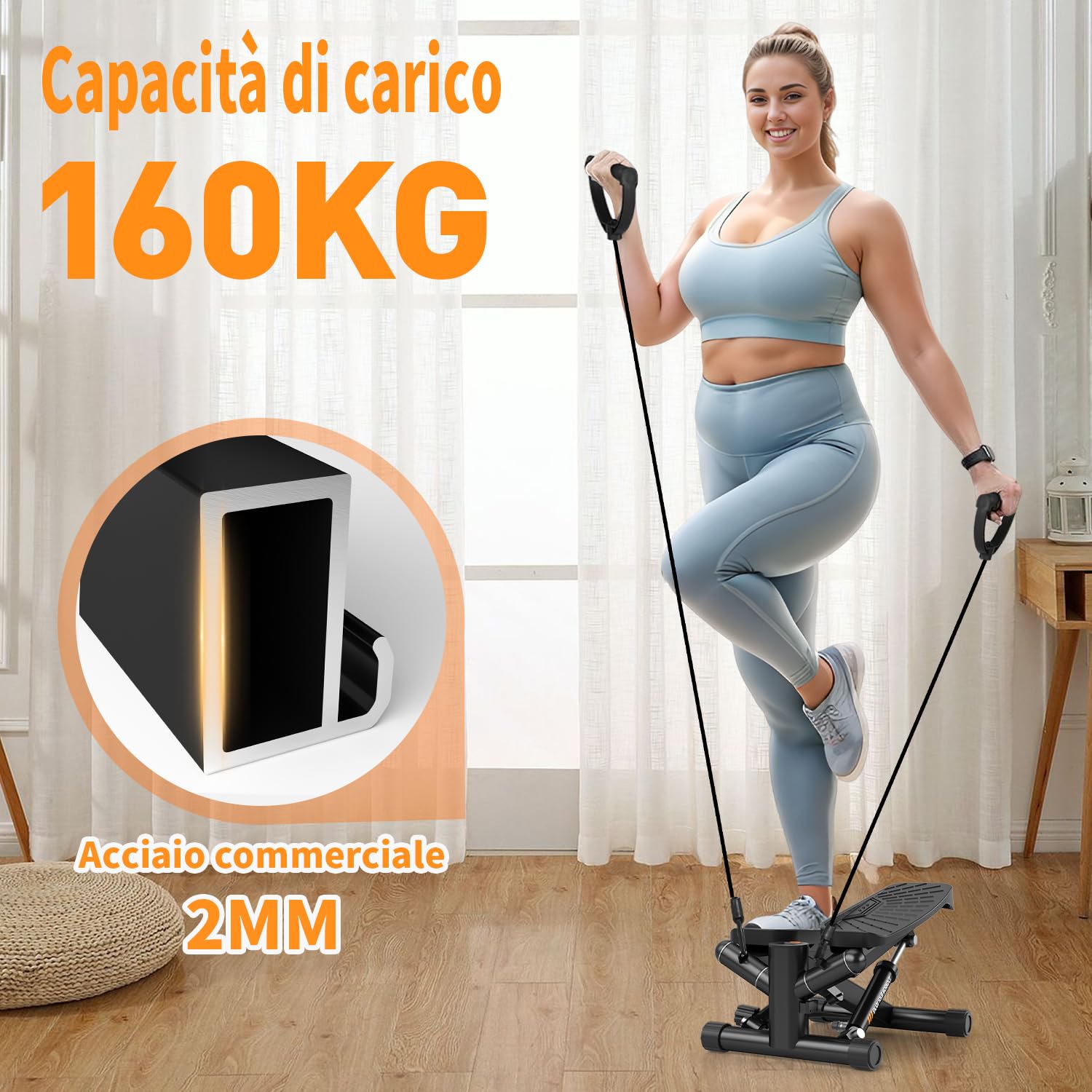 Mini Stepper Twist DLAEIOK Con Bande Elastiche – Attrezzo Fitness Aerobico Idraulico Pieghevole Con LCD