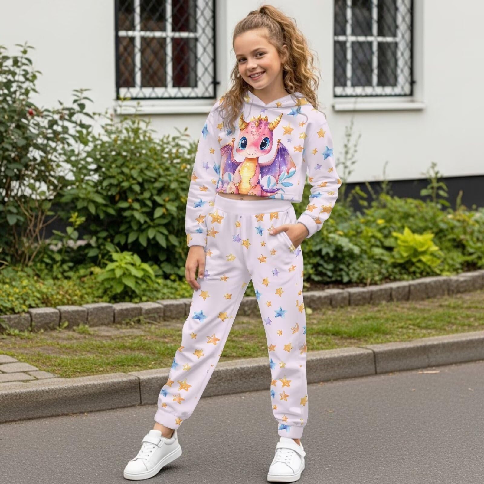 Dziewczęcy dres treningowy, 2-częściowy strój do zabawy, crop top, bluza z kapturem, dla dziewczynek, zestaw sportowy