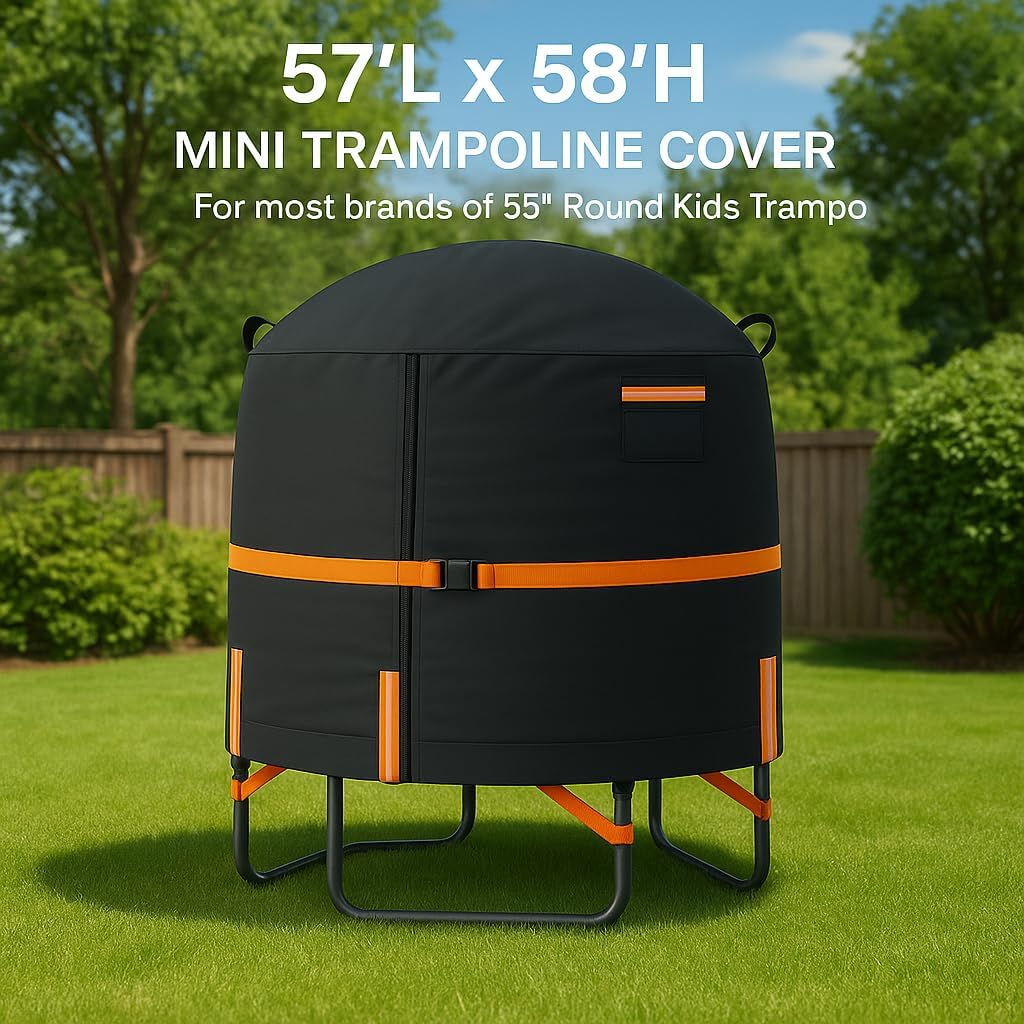 Sudiwei 55 In Kids Trampoline Cover – Heavy Duty Mini Trampoline Cover with Windproof Straps, 600D Oxford Round Trampoline Outdoor Cover with Zipper and Vents