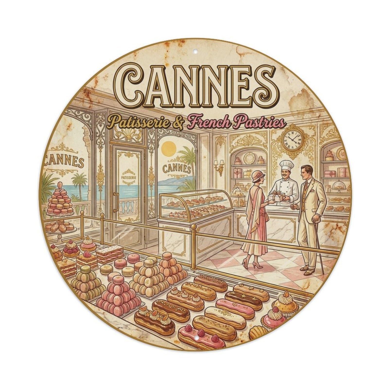 France Cannes Travel Patisserie Macaron Boutique Metal Tin Sign