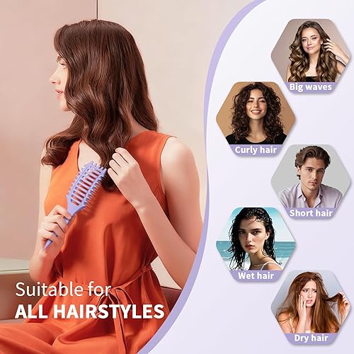 Miniatura 7 de Cepillo de pelo rizado para mujeres y hombres, cepillo 4 en 1 para definir y desenredar rizos - Cepillos antiencrespamiento antiestáticos con forma