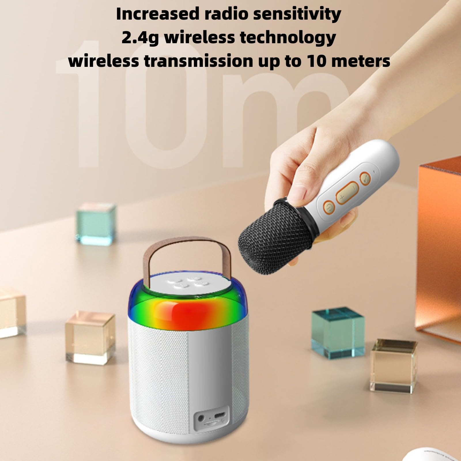 Macchina per karaoke Bluetooth ricaricabile, altoparlante portatile con microfoni wireless e luci a LED, effetti che cambiano la voce, giocattolo per karaoke, lettore karaoke, per feste di compleanno