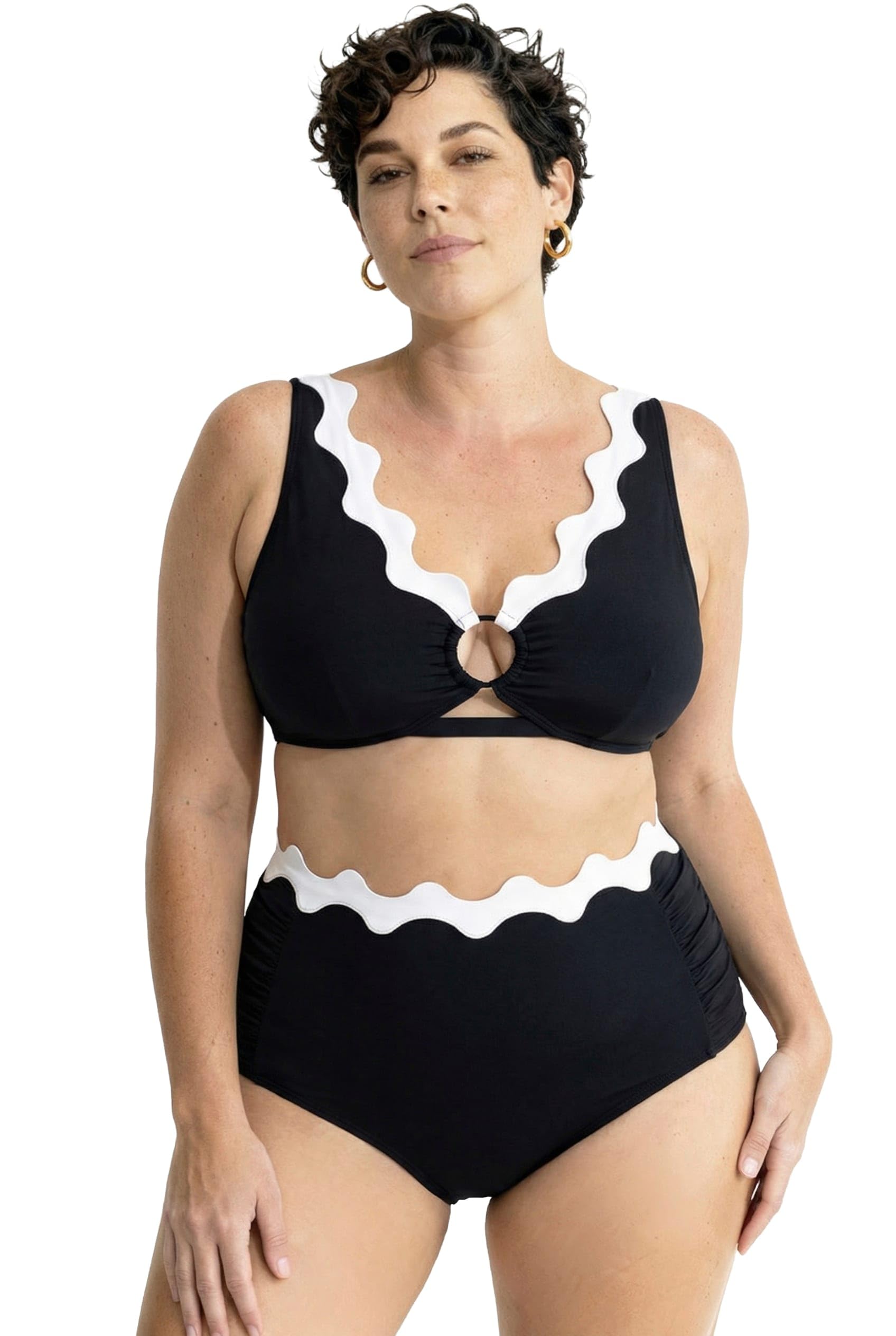 Ulla Popken Damen große Größen Übergrößen Plus Size Bikini, Wellenkanten, Softcups, Träger verstellbar, recycelt 846738
