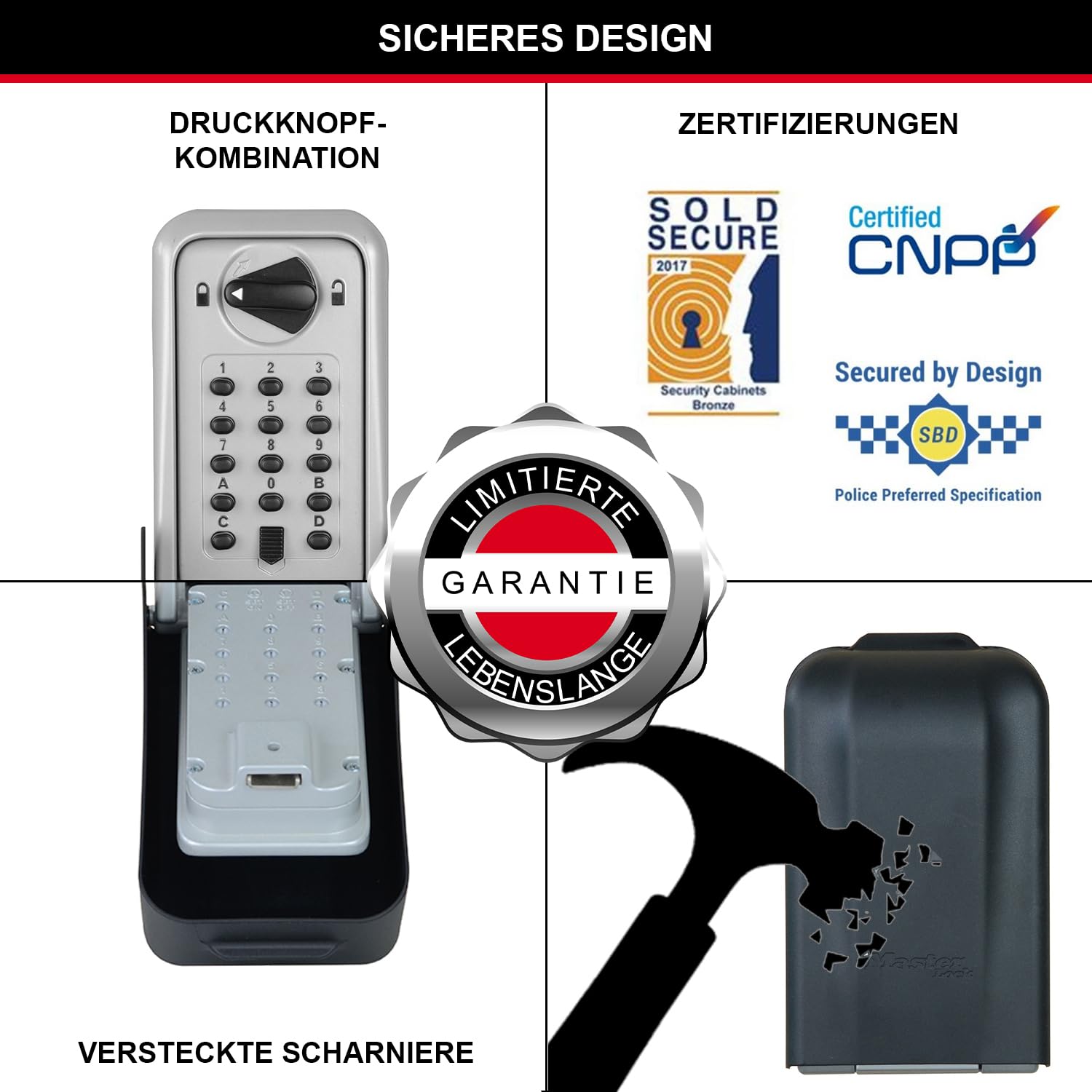 Master Lock Zertifizierte Schlüsseltresor Extra Sicherheit Extra Large, Wandhalterung, Aussen, 17.3 x 10.3 x 7.5 cm, Schlüsselsafe