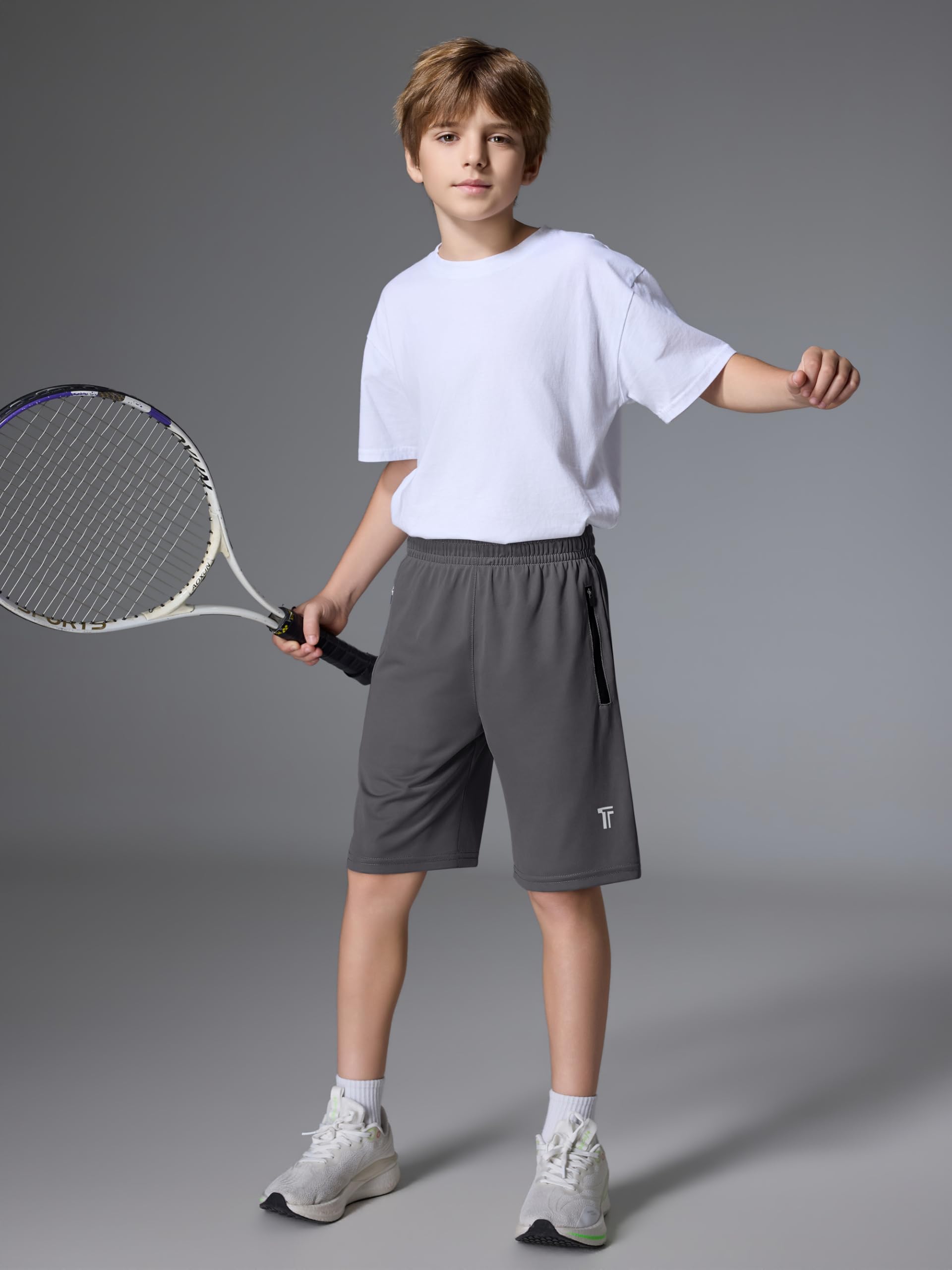 Tuliara 5 Pack Boys Athletic Shorts with Zipper Pockets Basketball Soccer Quick Dry Teen Kids Sport Shorts Elastic Waist — view 5