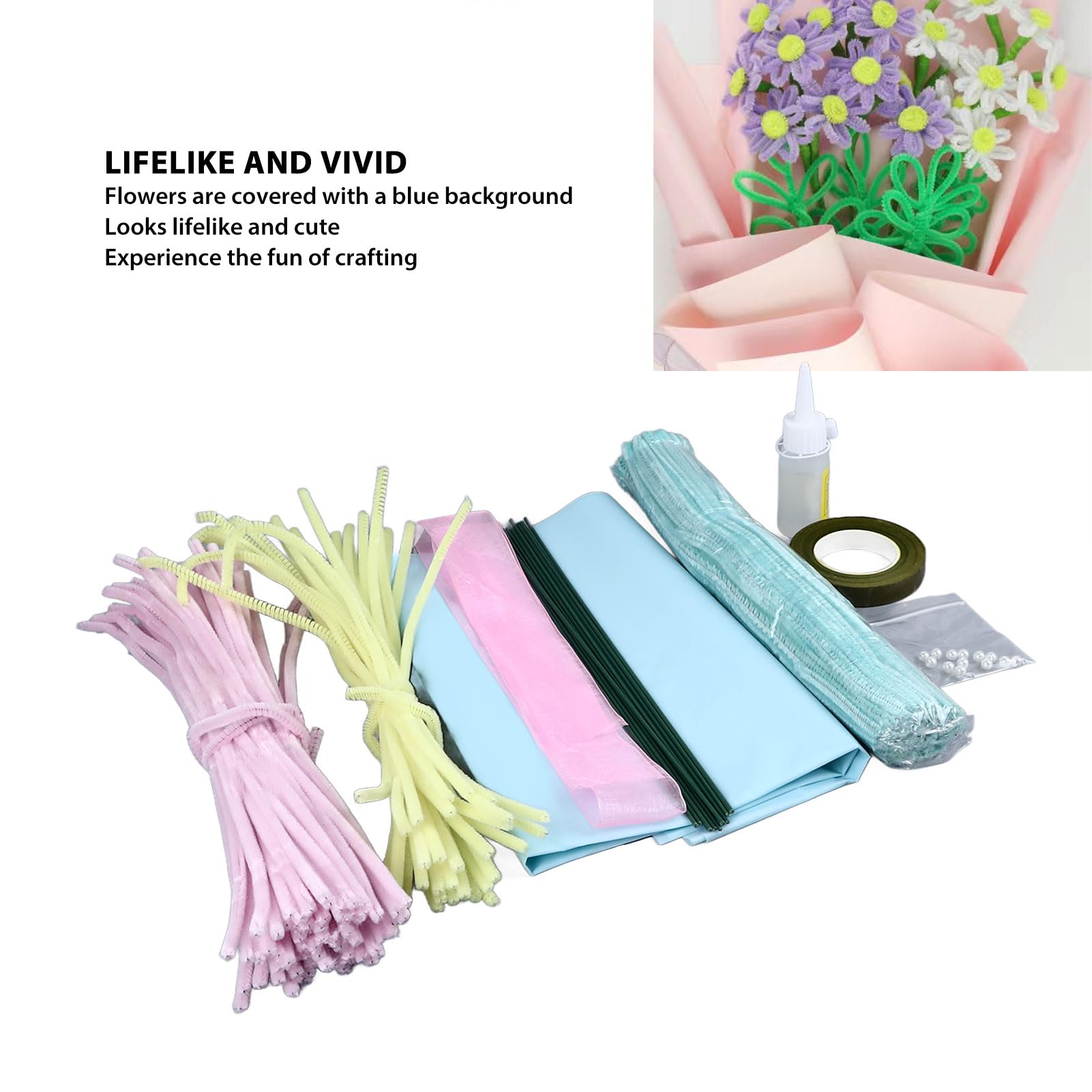 Kit Bouquet De Cure-pipe à Faire Soi-même – Tiges Chenille Pliables, Fleurs Réalistes, Loisir Créatif – Cadeau Fête Des Profs