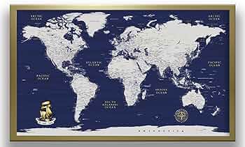 新品・未開封　bolt from the blue　World Maps Amazon.com: MISC Navy Blue World Map Wall Art Vintage
