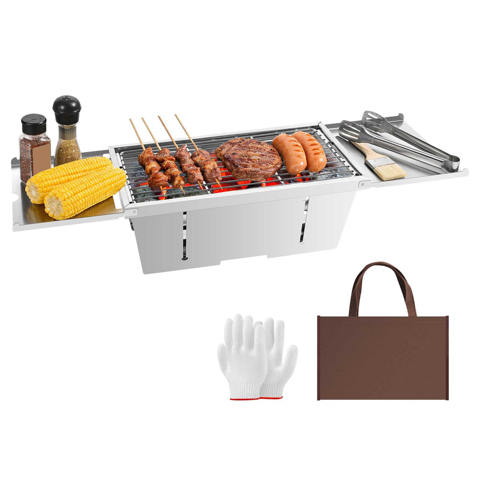 Uten Parrilla Plegable Portátil, Barbacoa de Carbón de acero inoxidable con bolsa de almacenamiento y guantes, Barbacoa de Mesa para jardín, playa, camping, senderismo, picnics y viajes