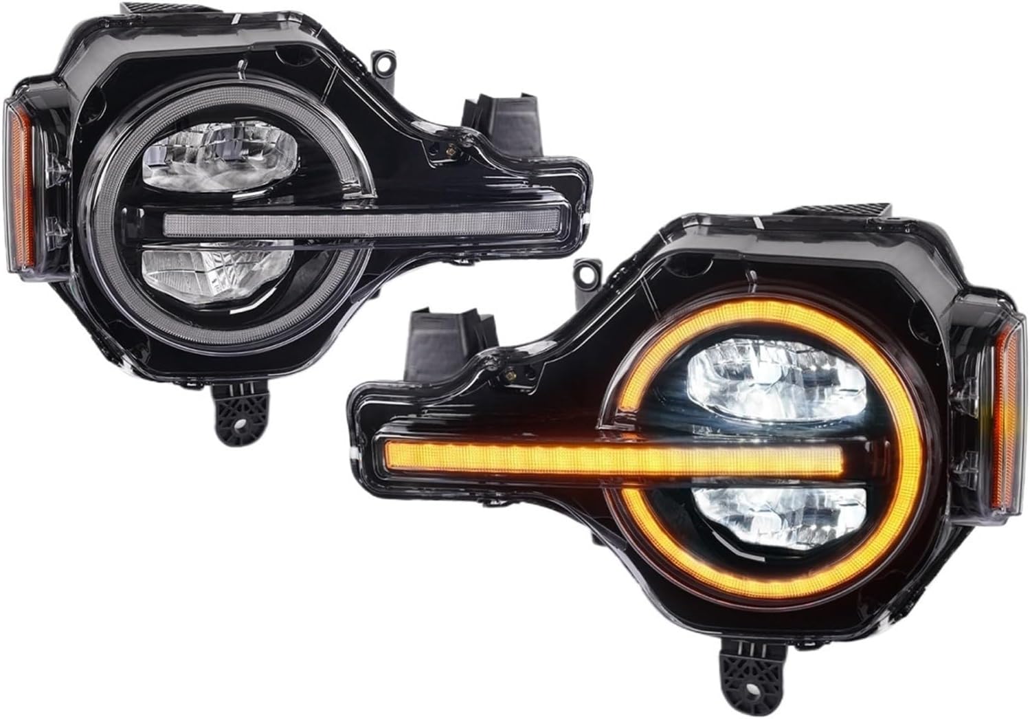 2 Pcs Headlight Compatible For Ford Bronco 2020 2021 2022 2023 2024 Headlights Dynamic Running Light Turn Signal Head Lamp Car Accessories(2 Doors black)