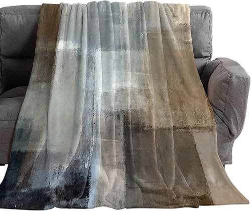 OneHoney Fleece Throw Blanket for Bed Sofa Couch Home Decor Grey Brown Gradient Geometric Art,Flannel Blankets Lightweight Fuzzy Plush Warm Cozy