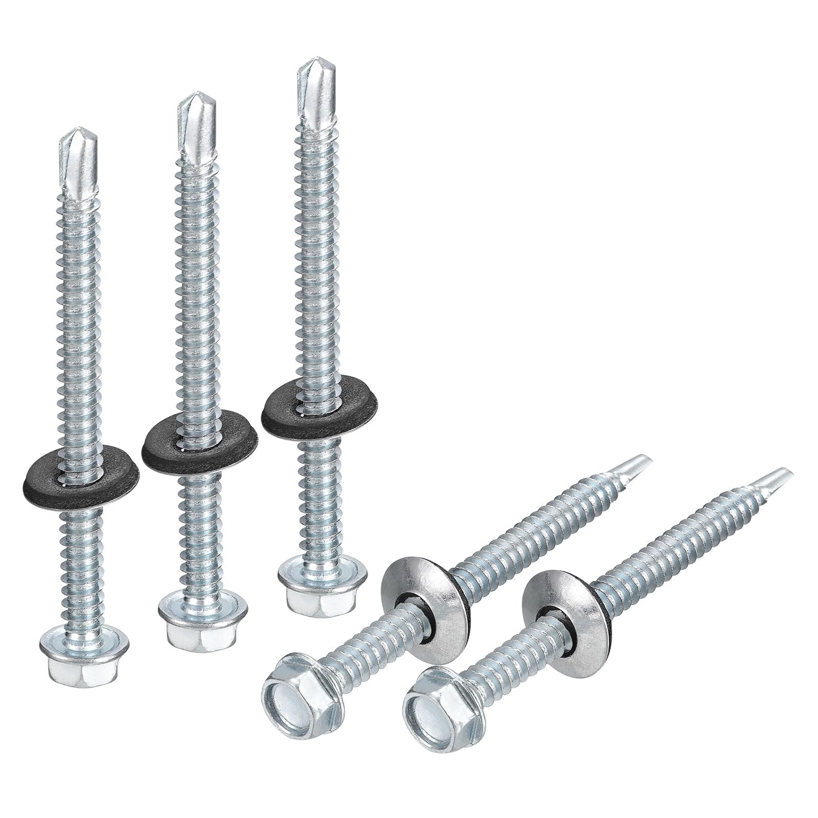 uxcell Tornillos autoperforantes #14x3 con arandela de goma, 200 tornillos autorroscantes de cabeza hexagonal con acabado chapado en zinc con arandela EPDM para metal