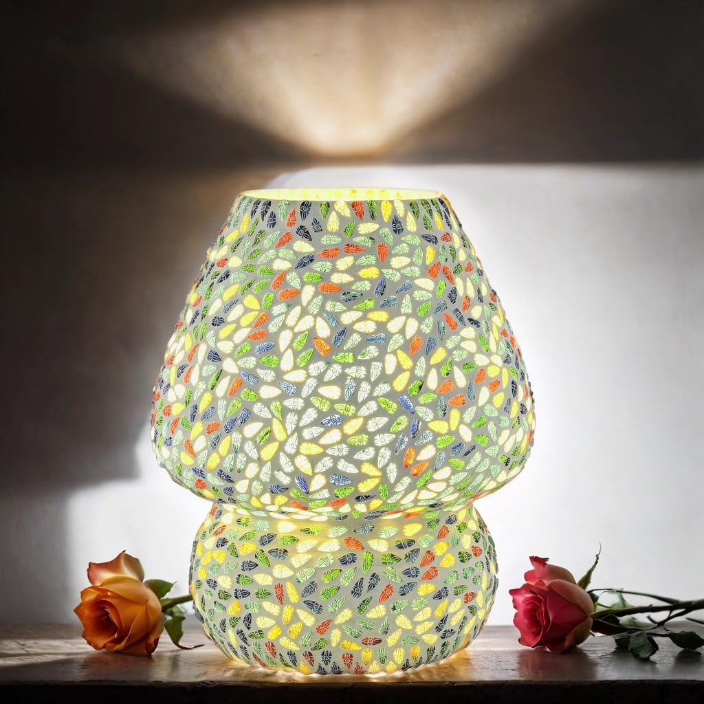 Marrakesch dekoracyjna lampa stołowa w stylu boho lampka nocna 23 cm | dekoracyjna lampa stołowa E27 do salonu, sypialni i pokoju dziecięcego | nowoczesna lampa stołowa Aubina -4 - z mozaiki, oprawka