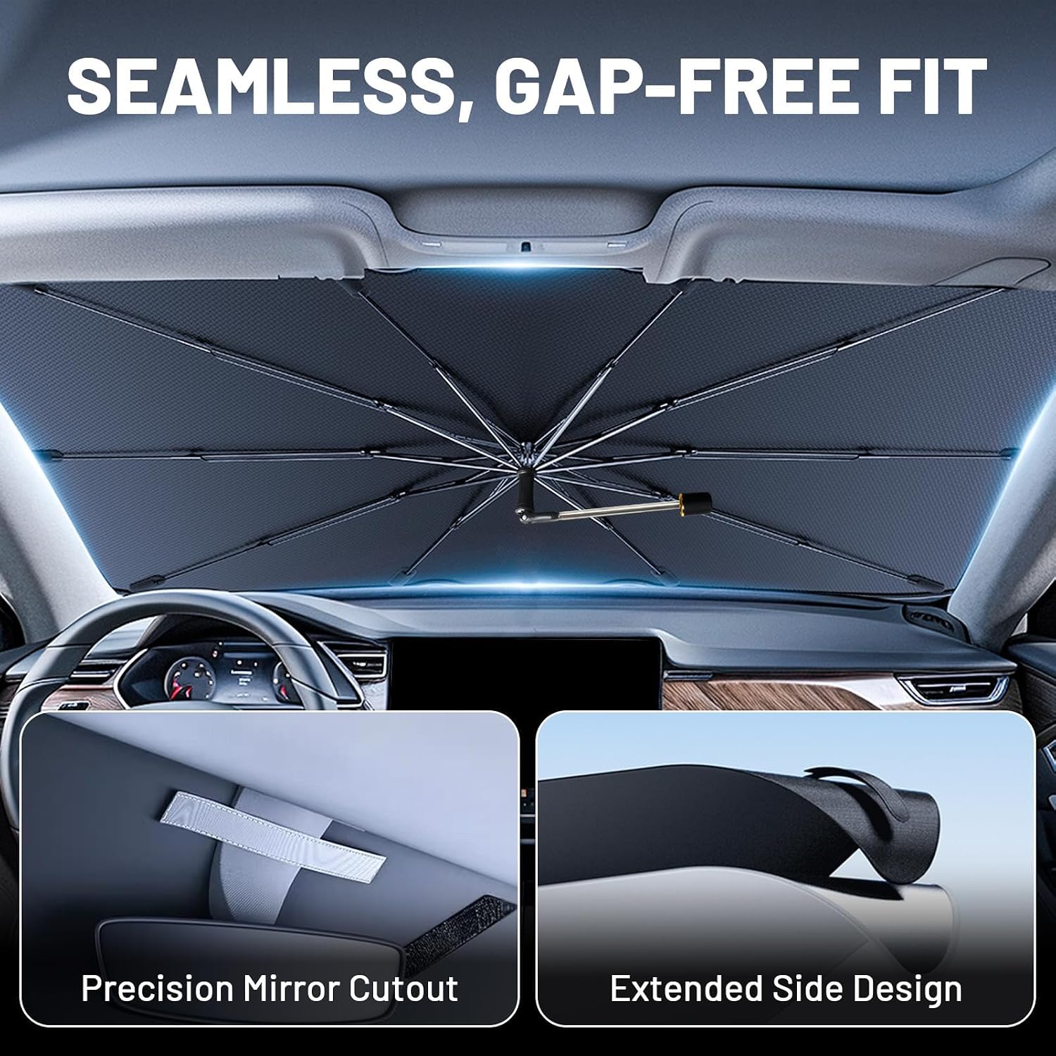 [2026 Upgraded] Windshield Sun Shade Umbrella, Nano-Coated Reflective Fabric Sunshade for Front Window, Foldable Car Shades Sun Visor Keep Car Cool and Protect Interior (Large-57 L x 32" W)