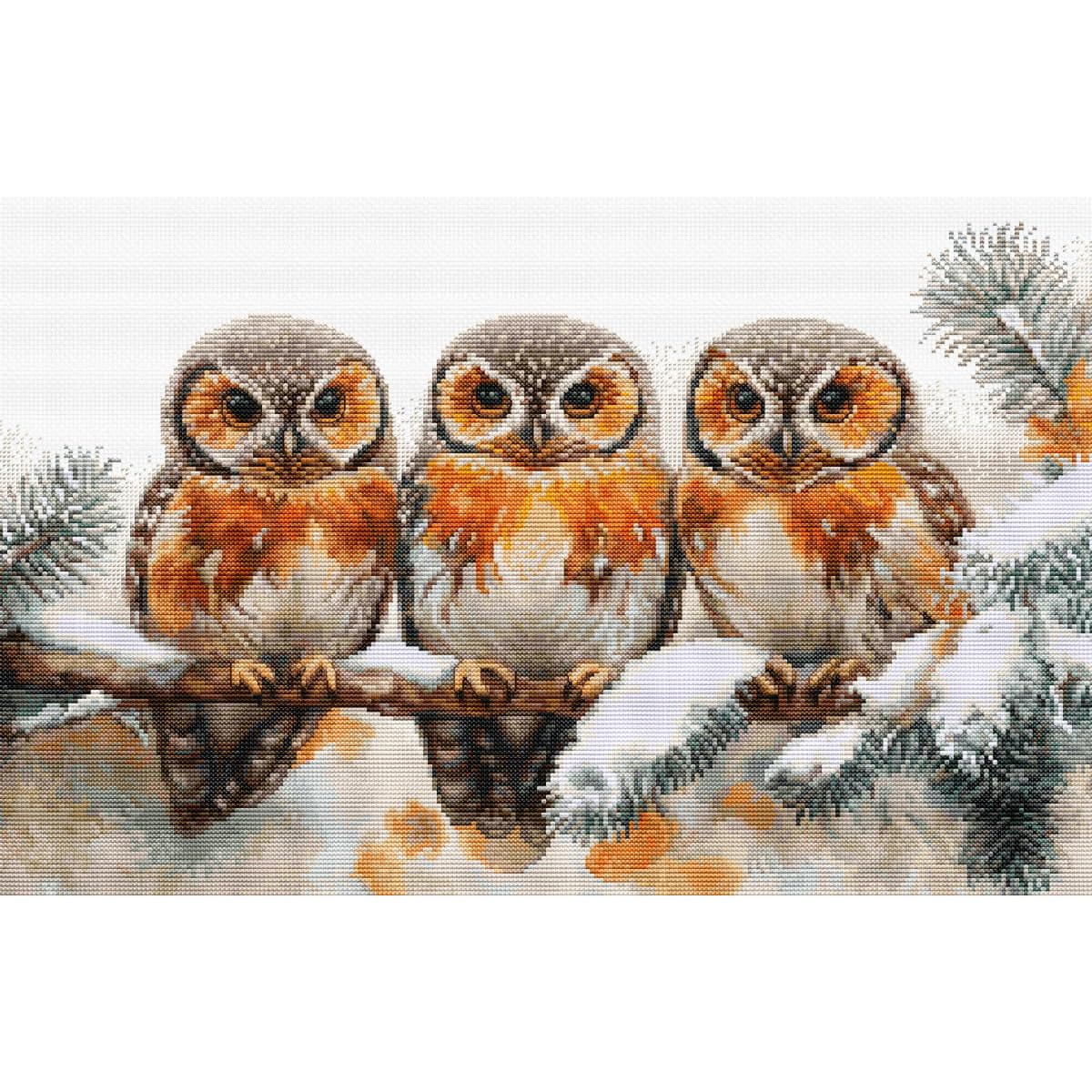 Luca-S Owls In The Silence Of Winter Cross Stitch Kit Bu5077, Counted Cross Stitch Kit For Adults, Needlecraft And Embroidery Kit