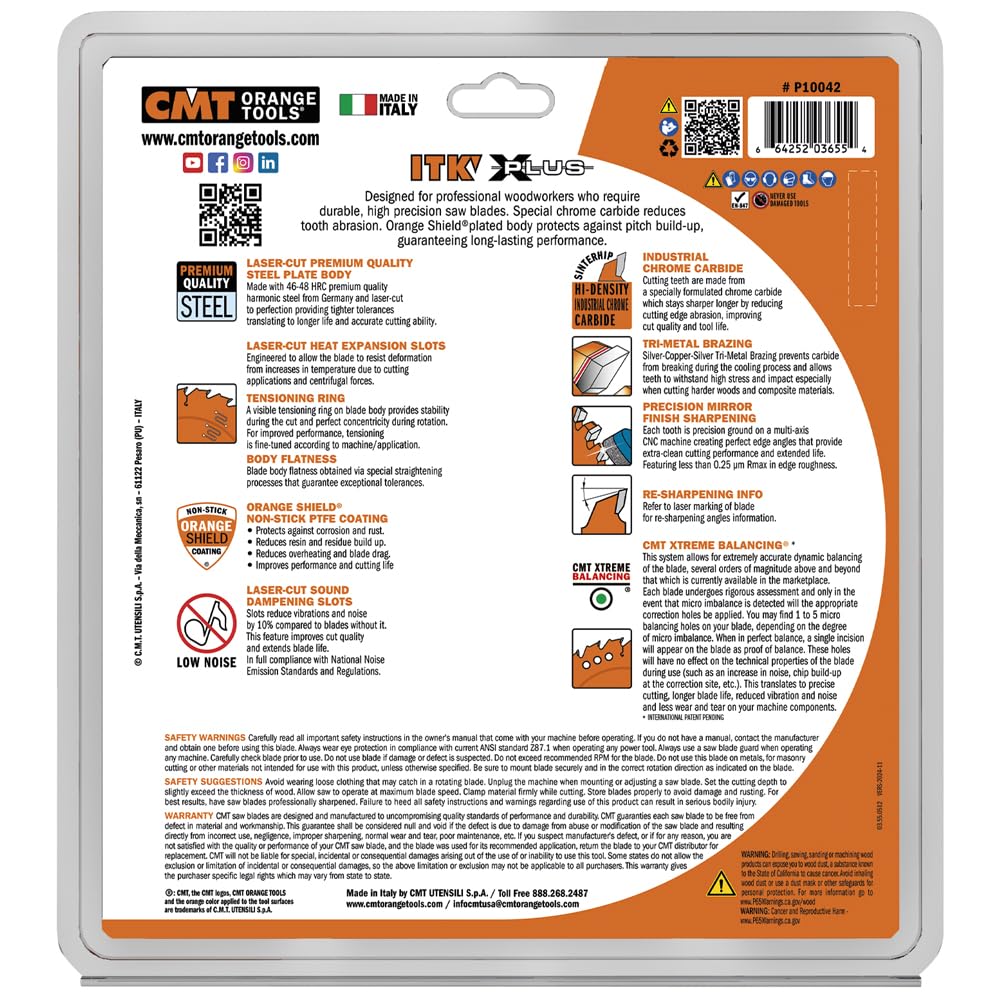 CMT ITK Plus P10042 Lama per sega multiuso, 10 x 42 denti, 10° ATB+cesoia con foro da 5/8"