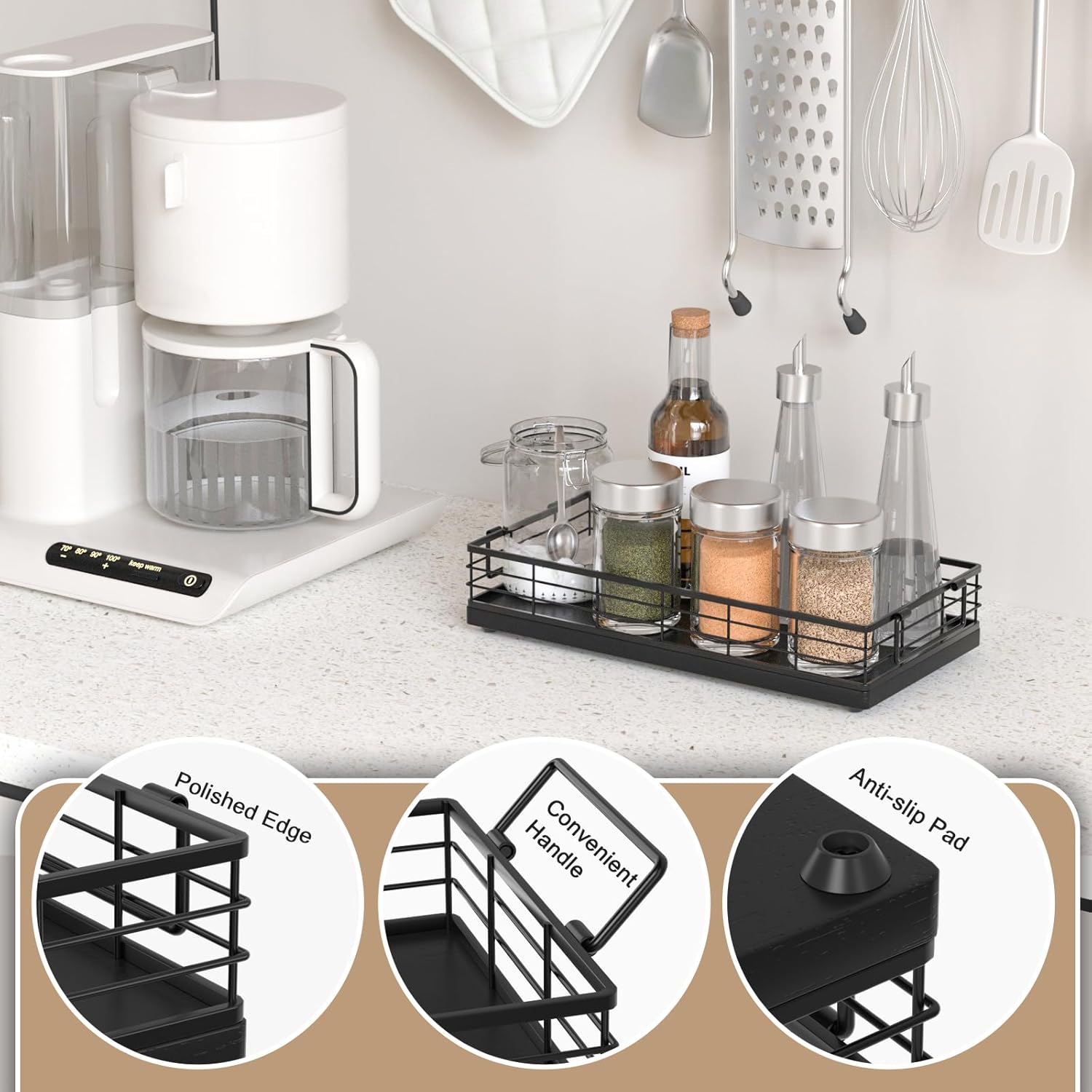 Toilet Paper Basket, 13 Inch Oak and Iron Tank Tray Top of Toilet Storage Toiletries Organizer for Bathroom, Living Room and Kitchen (Black) - Image 5