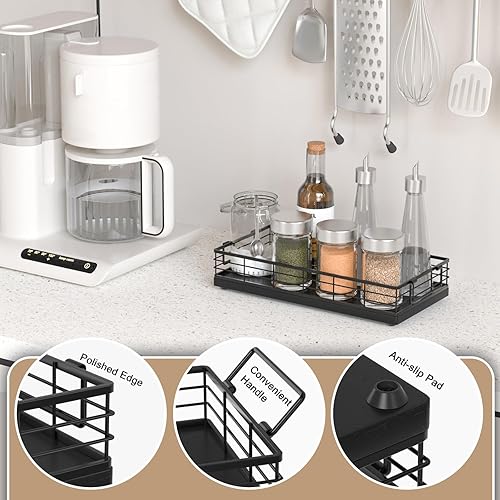 Miniatura 5 de Cesta de papel higiénico, bandeja de tanque de roble y hierro de 13 pulgadas, organizador de artículos de tocador para baño, sala de estar y cocina