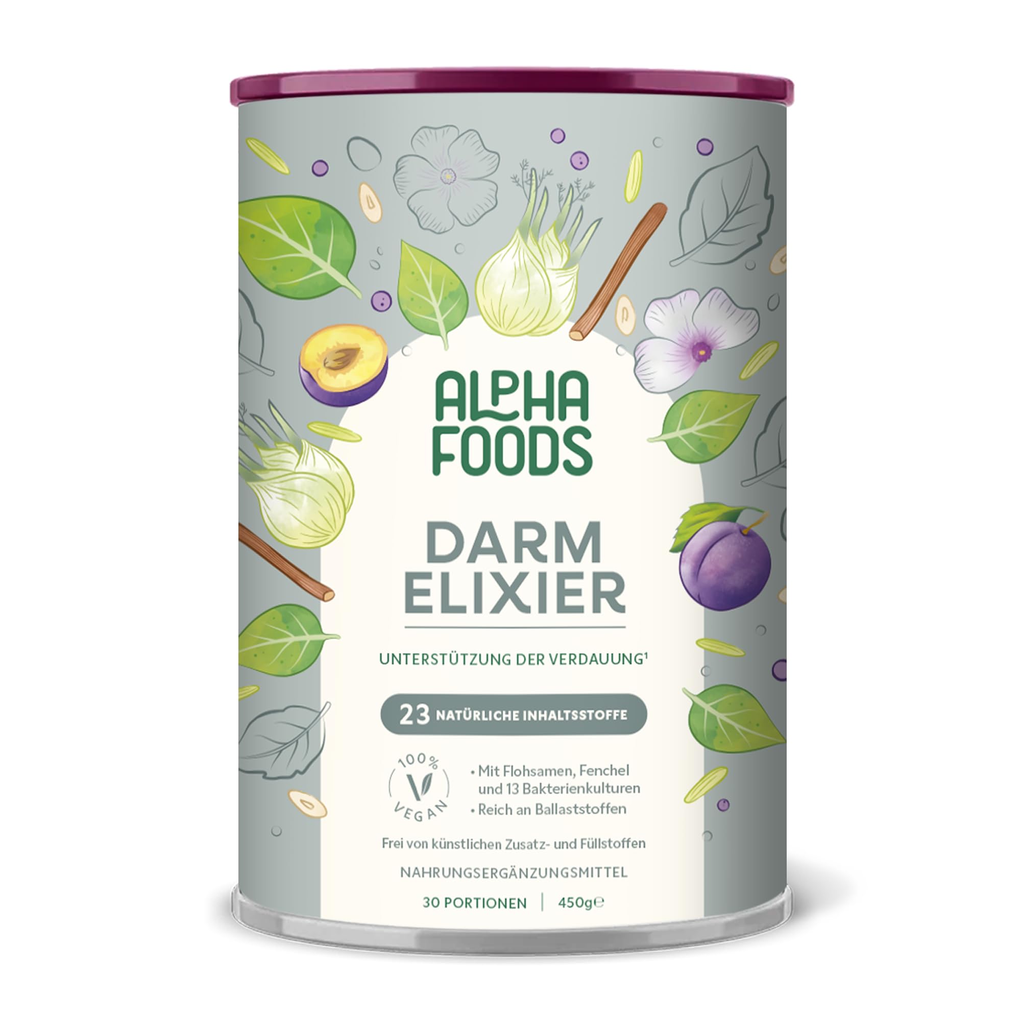 Darm-Elixier 2.0 | 450g Daily Gut Pulver | Darmkur mit Ballaststoffe & zur Unterstützung der Darmflora Aufbau | 750 Mrd KBE, Flohsamenschalen & Inulin zur Darmgesundheit | Ohne Aromen | Alpha Foods