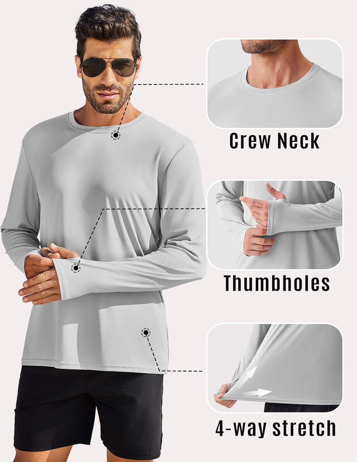 PINSPARK 2 Pack Men's Rash Guard Shirts with Thumb Holes Lightweight UPF 50+ Long Sleeve Sun Shirt Quick Dry Swimming Shirts - Image 4
