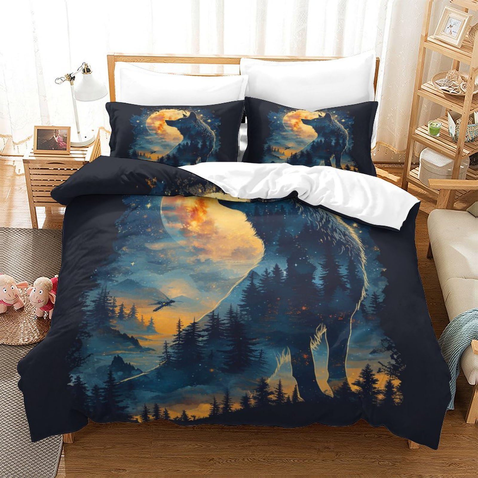 Housse de couette loup coloré 260 x 220 cm pour sublimer votre chambre parentale