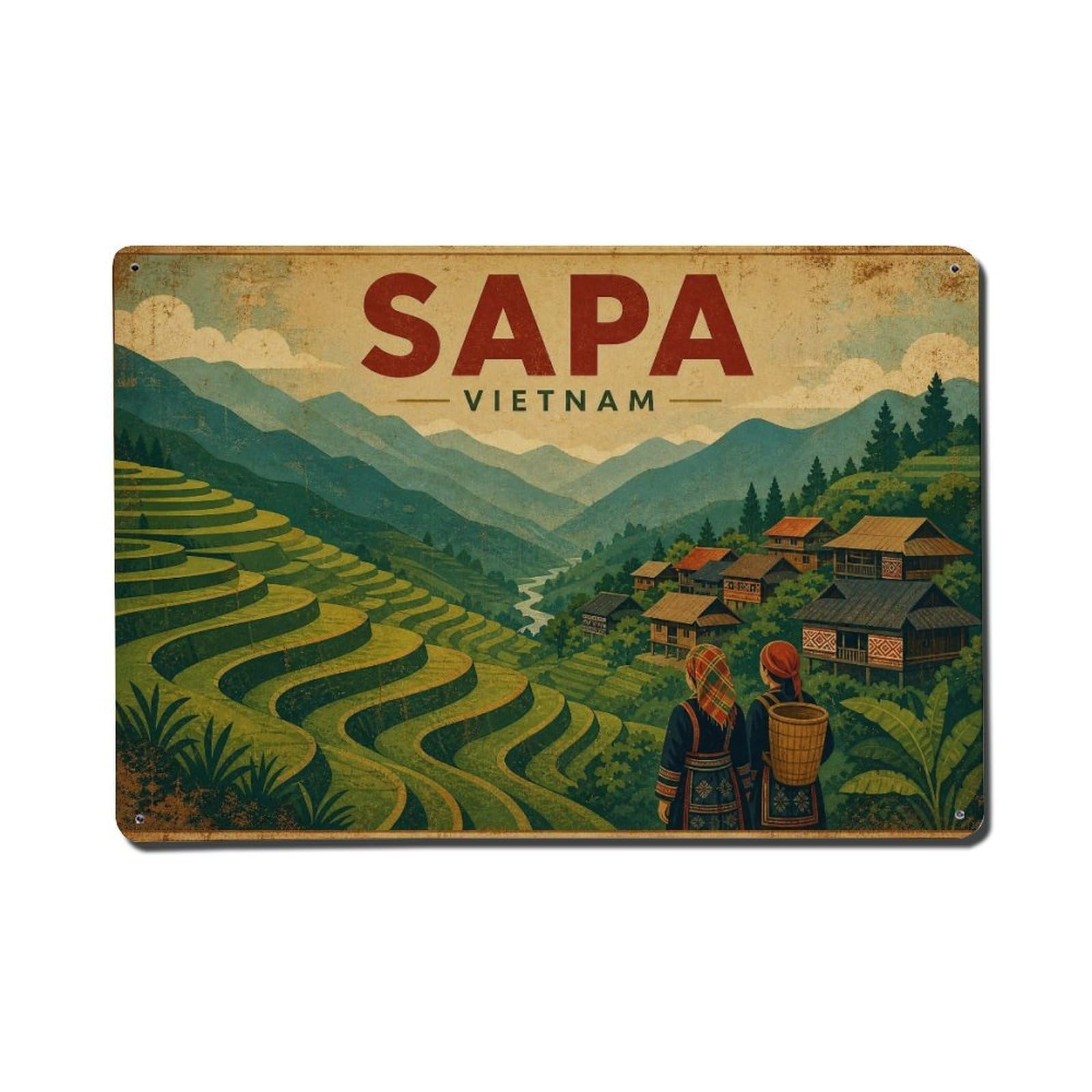 Metal Tin Sign Vintage Travel Vietnam Sapa