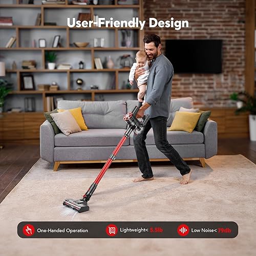 Miniatura 2 de Cordless Vacuum Cleaner for Home, 80,000PRM Powerful 4 in 1 Lightweight Stick Vacuum with 2 Adjustable Suctions, Max 40 Mins Runtime, 2600mAh