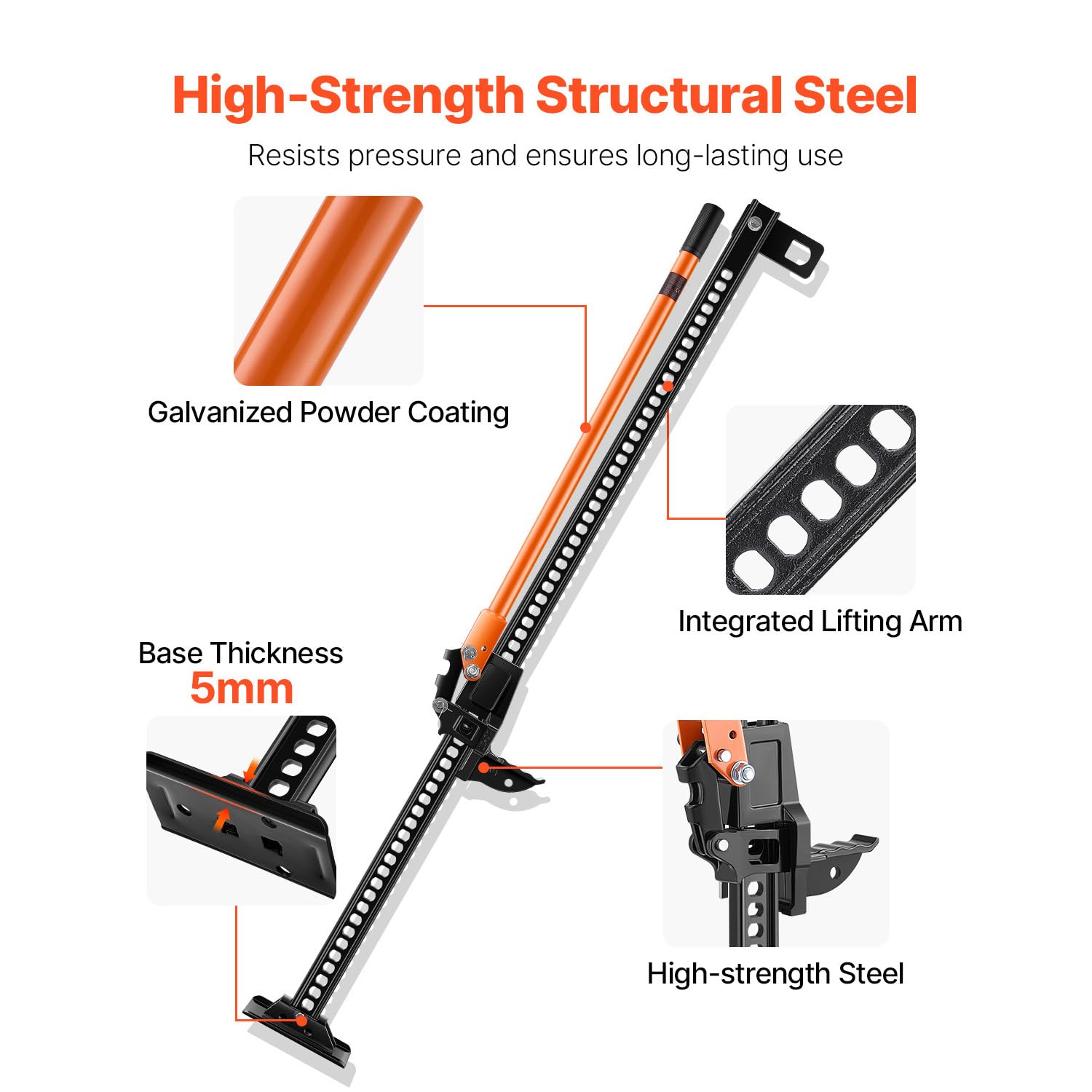 VEVOR Martinetto Sollevatore Agricolo Capacità Carico Max. da 3,18 Tonnellate Altezza di Sollevamento tra 105-1330 mm, Cric Fuoristrada Uso Agricolo Dimensioni Base 115 x 180 mm Altezza Foro 20 mm