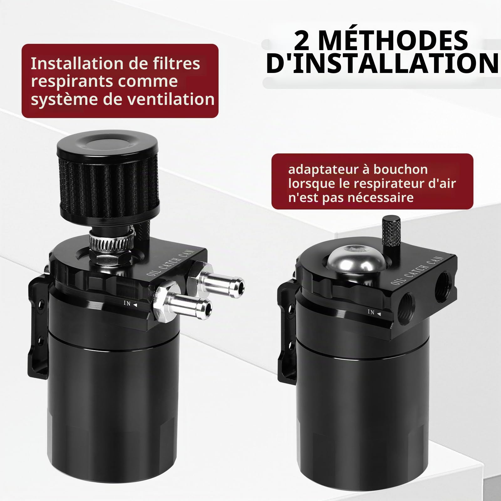 DBREAKS Réservoir de récupération huile avec filtre à air, 300 ml, réservoir universel en aluminium