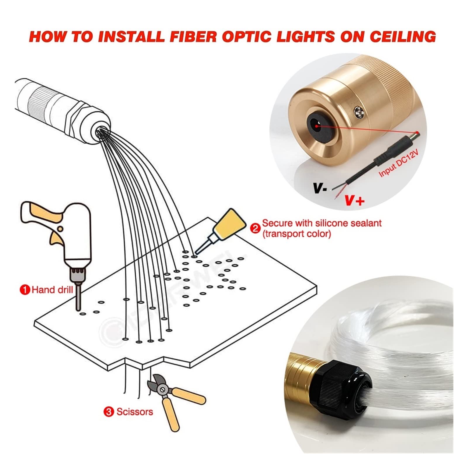 Kit de luces de techo LED RGB de fibra óptica en forma de estrella Luces de estrella del techo de la decoración del techo del coche LED 6W Bluetooth / Aplicación rf Control remoto Rgb Kit de sensores