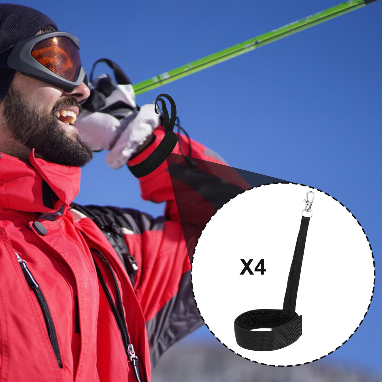 Générique Lot de 4 laisses de Gants de Ski réglables en Nylon, Sangles élastiques de Poignet avec Crochet pour Suspendre Les Gants, Sangle de Sport Universelle pour Le Ski, Le Snowboard et l'hiver