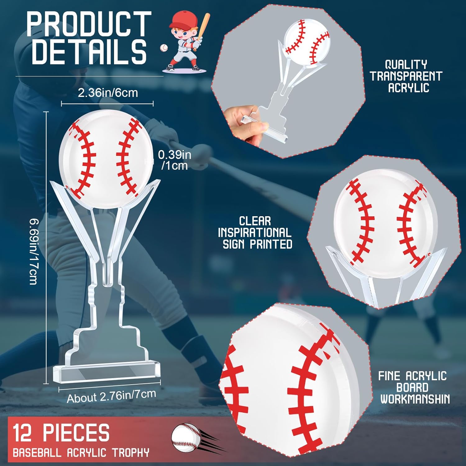 12 Pcs Acrylic Trophy Small Basketball Award 6.69 x 2.95 Inch Championship Game Baseball Softball Prize Keepsake Acrylic Coach Gift for Athlete Sports Lover Gift Party Favor