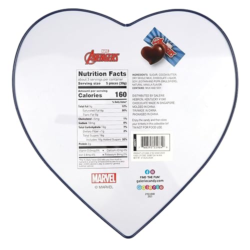 Miniatura 7 de Lata de corazón de los Vengadores del día de San Valentín con caramelos de chocolate con leche, piezas envueltas individualmente, relleno de cesta