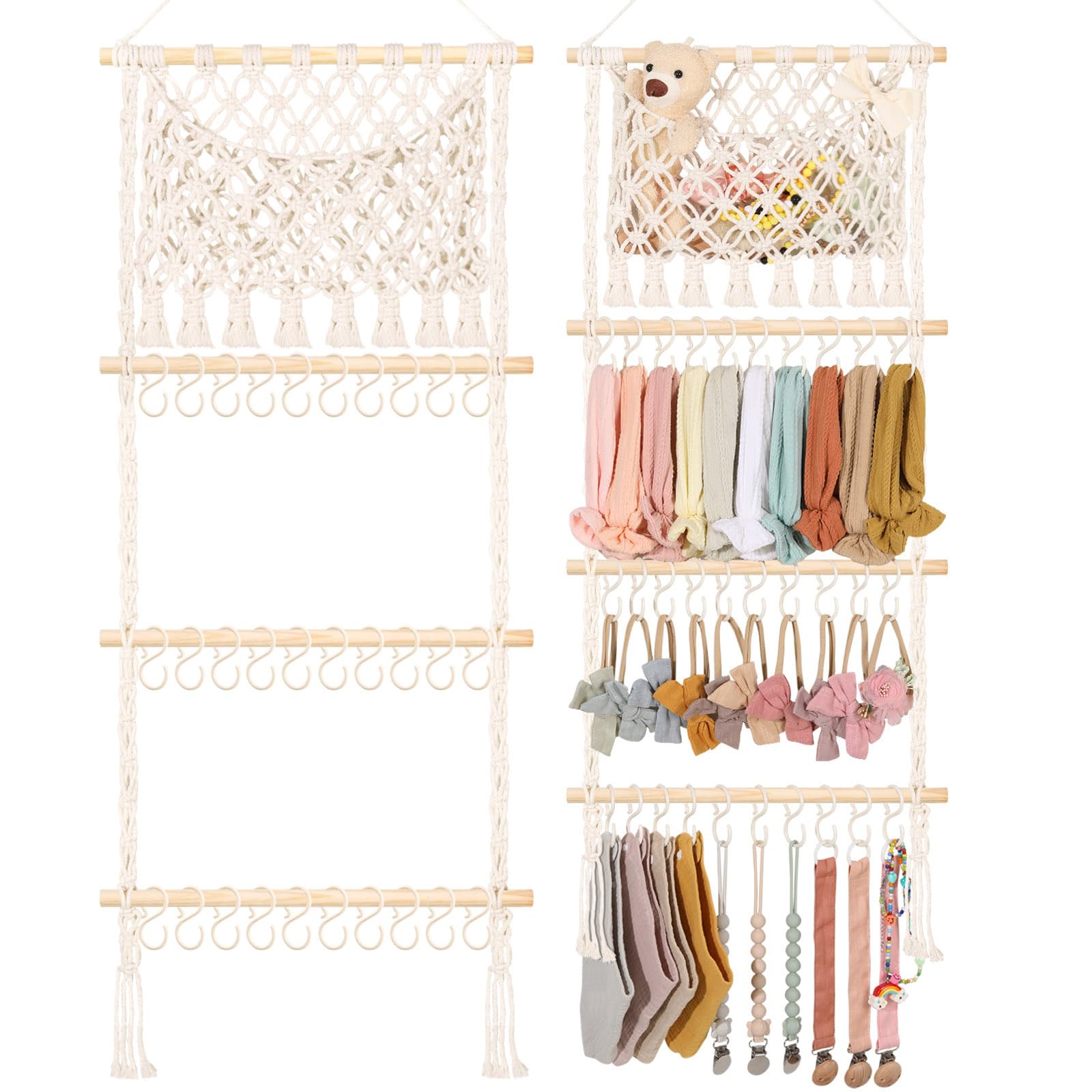 POVETIRE Headband Holder Hair Bow Organizer for Girls Macrame Bow Holder Hair Accessories Organizer Storage Large Capacity Wall