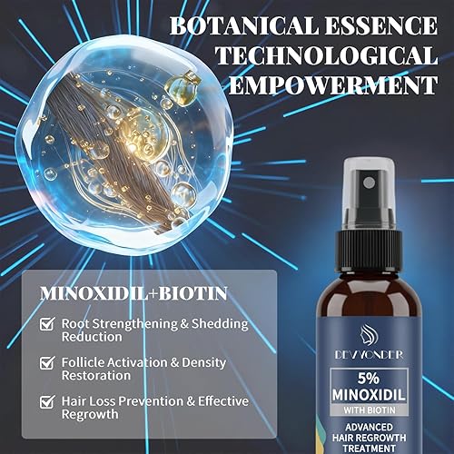 Miniatura 2 de Spray de minoxidil al 5% para hombres y mujeres con biotina, suero para el crecimiento del cabello para tratamientos de recrecimiento, evita la