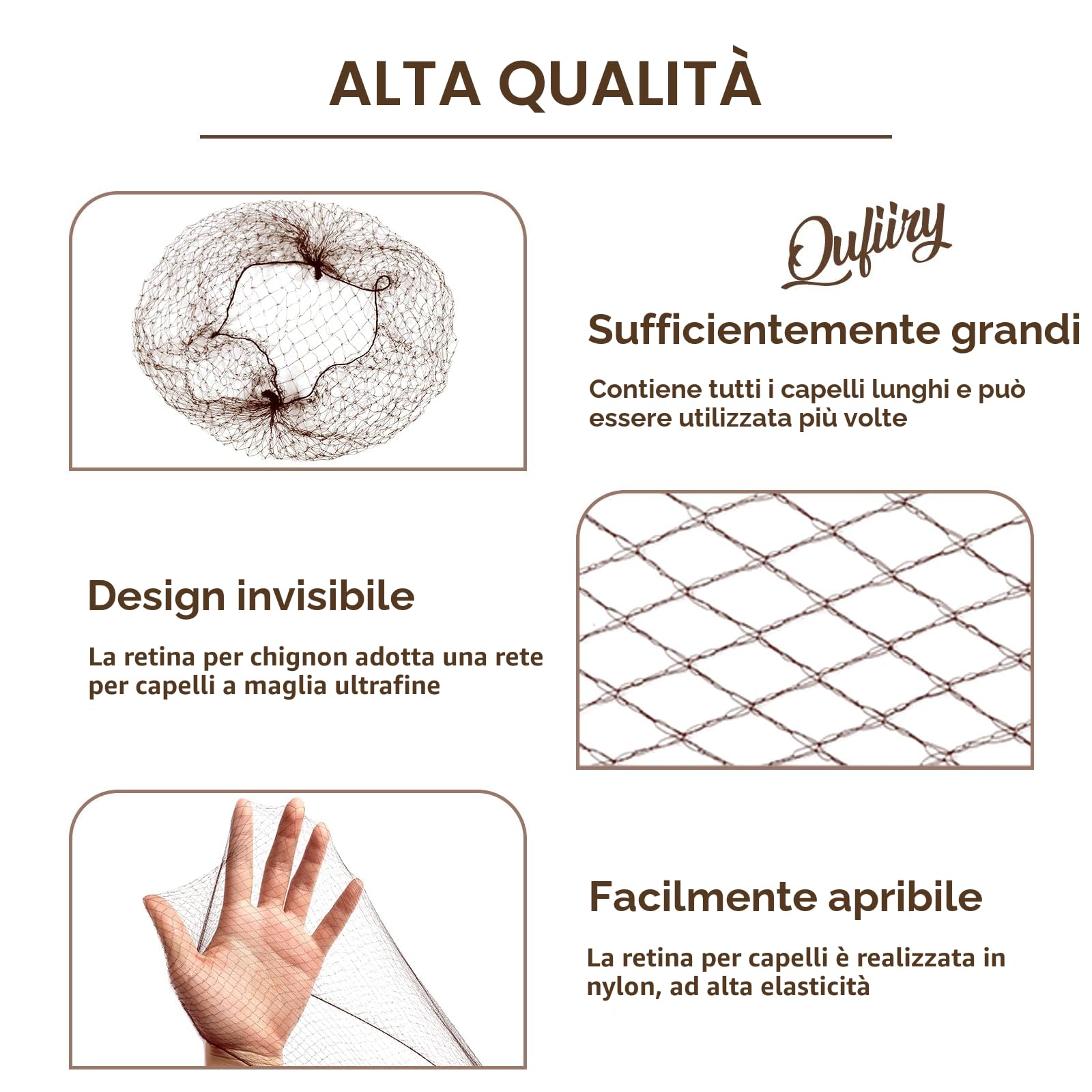 Qufiiry 35 Retine per Capelli Chignon con Bordo Elastico, per Infermiere, Ballerini, Hostess di Compagnie Aeree (Marroni)