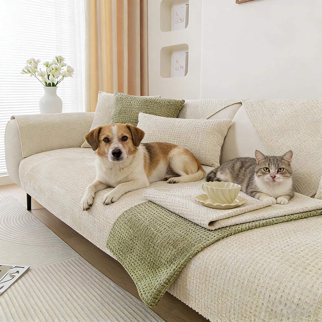 Housse de canapé peluche chenille protection antidérapante