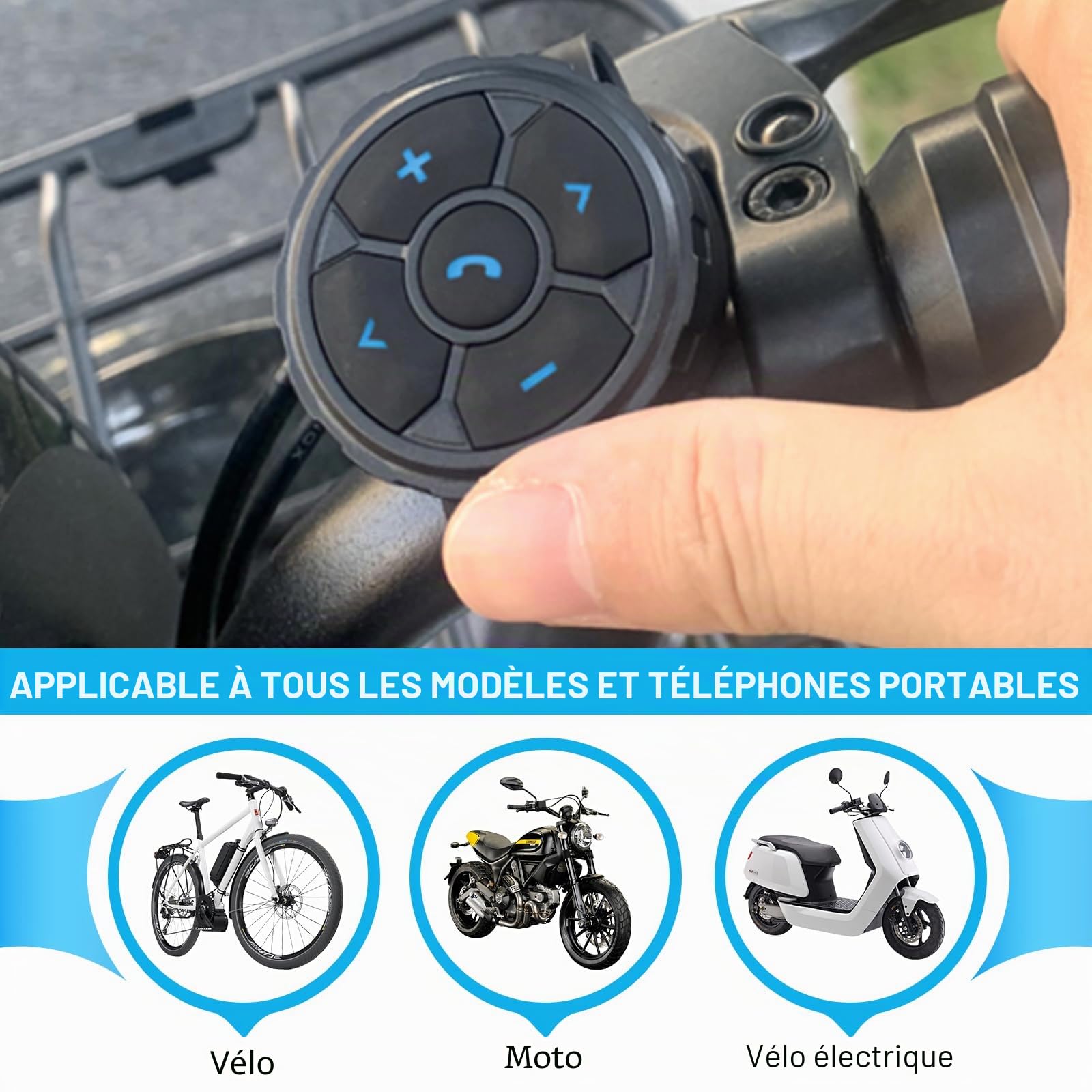 Fyearfly Bouton Télécommande Multimédia Bluetooth pour Guidon, Casque Audio sans Fil pour Casque, Contrôleur Multimédia pour Guidon de Moto, pour Contrôler La Musique, Les Appels Et Le Volume
