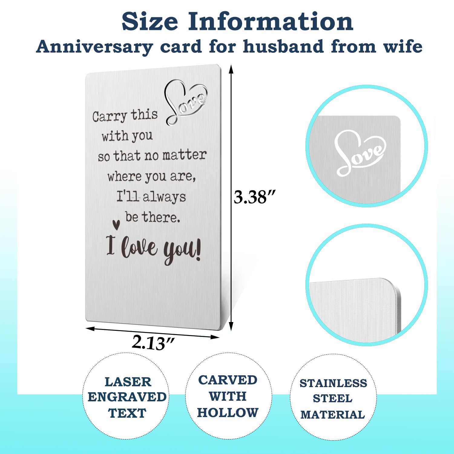 Anniversary Card For Husband - Laser Engraved Metal Wallet Insert Card, Love Note Gift For Him - View #3