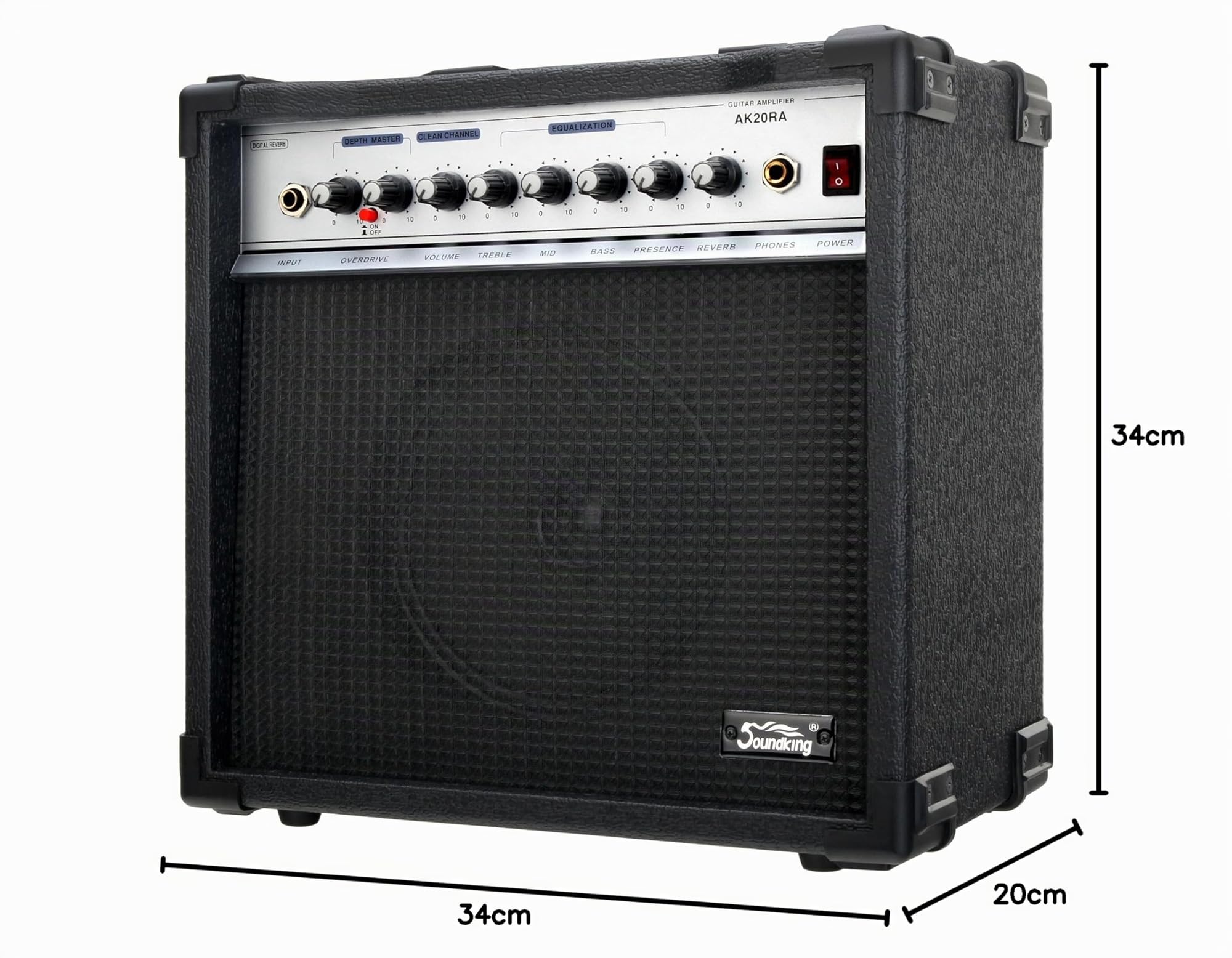 Soundking AK20-RA Amplificatore Chitarra 60 Watt - Equalizzatore 4 Bande - Speaker 8" - Uscita Cuffie & Ingresso Pedale - Combo Amp Ideale per Principianti con Angoli Protettivi Extra Robusti