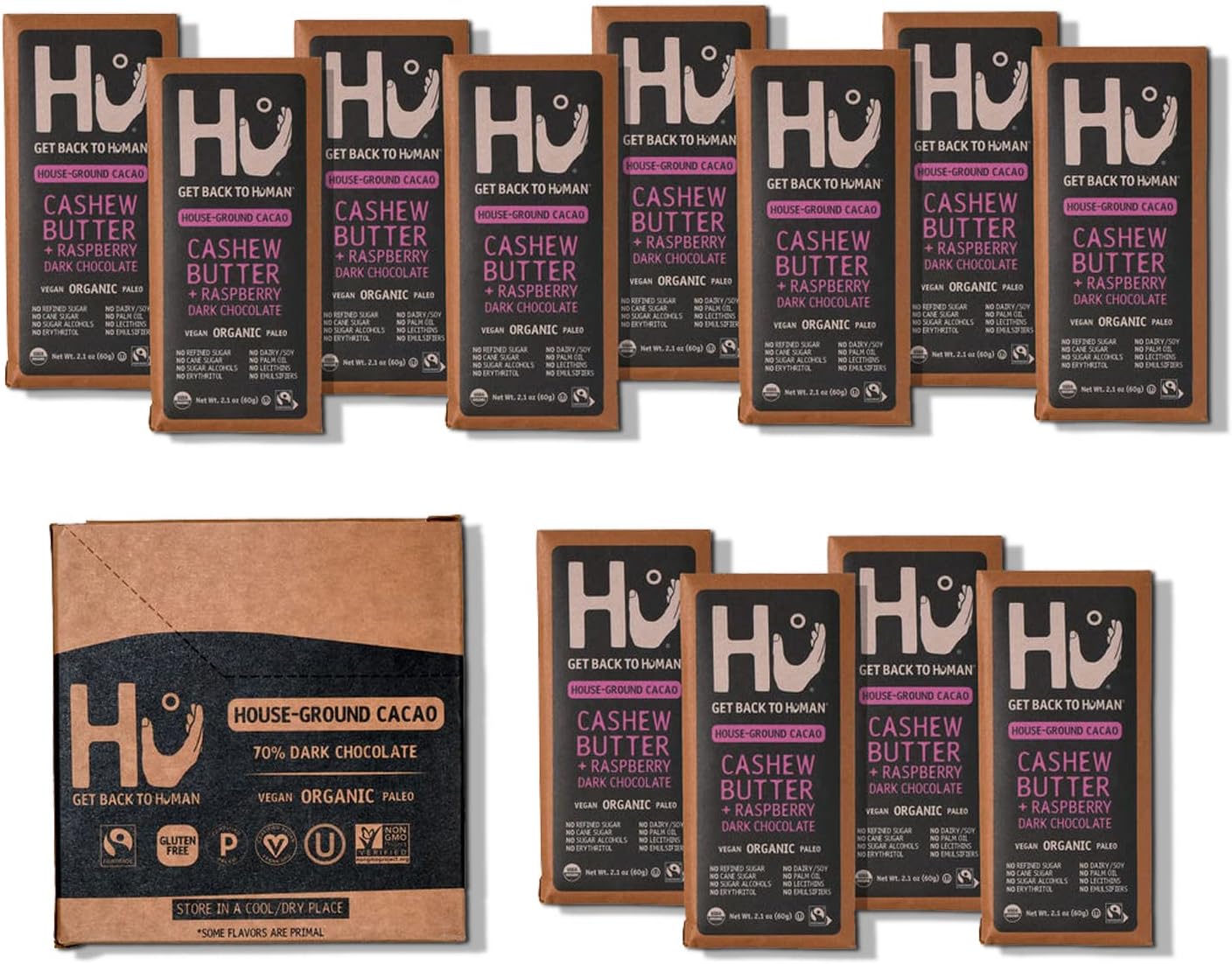 Organic Dark Chocolate Bars 12 Pack | Natural Organic Vegan Chocolate, Gluten Free, Paleo, Non GMO, Fair Trade Dark Chocolate (Raspberry)