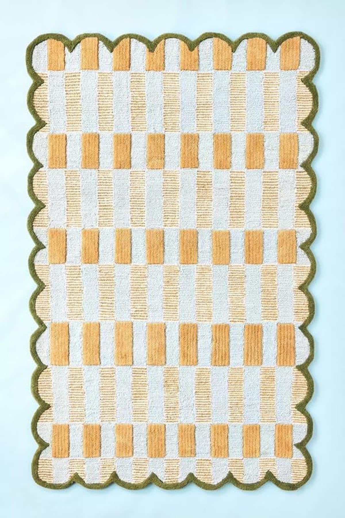 Chula Vista Rug_Hand-Tufted Wool Area Rug with Scalloped Edges, Plaid Pattern, Cozy and Soft Accent Rug for Living Room, Bedroom, Nursery, Handmade