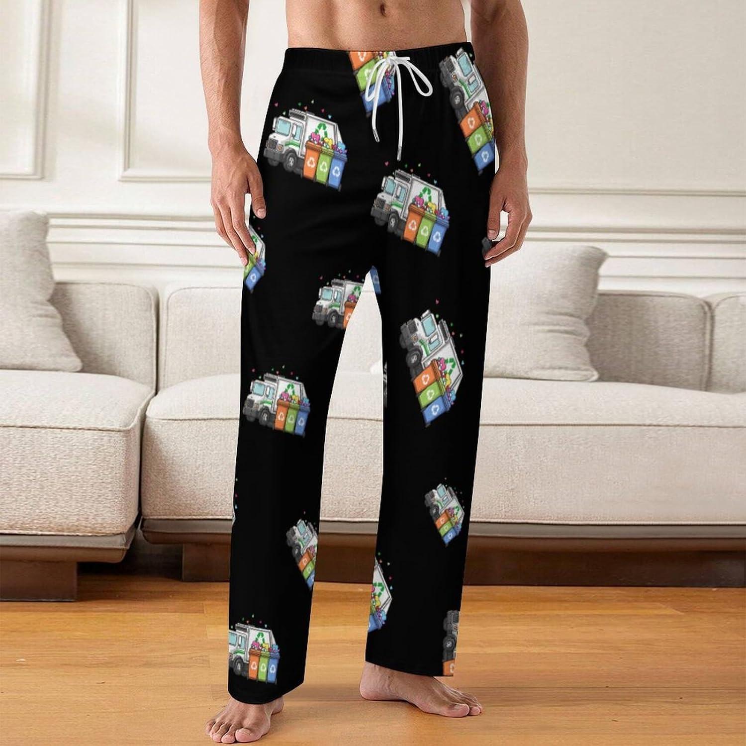 Garbage Truck Trash Can With Load of Love Lounge Pajama Pants for Men Print Loungewear Bottoms Sleepwear Pj Sleep Pant 3X-Large