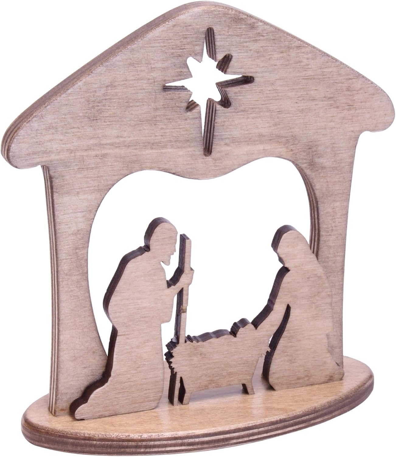 AmishToyBox.com Wooden Manger Scene, One-Piece Nativity Set for Mantel or Table, Harvest Stained Finish