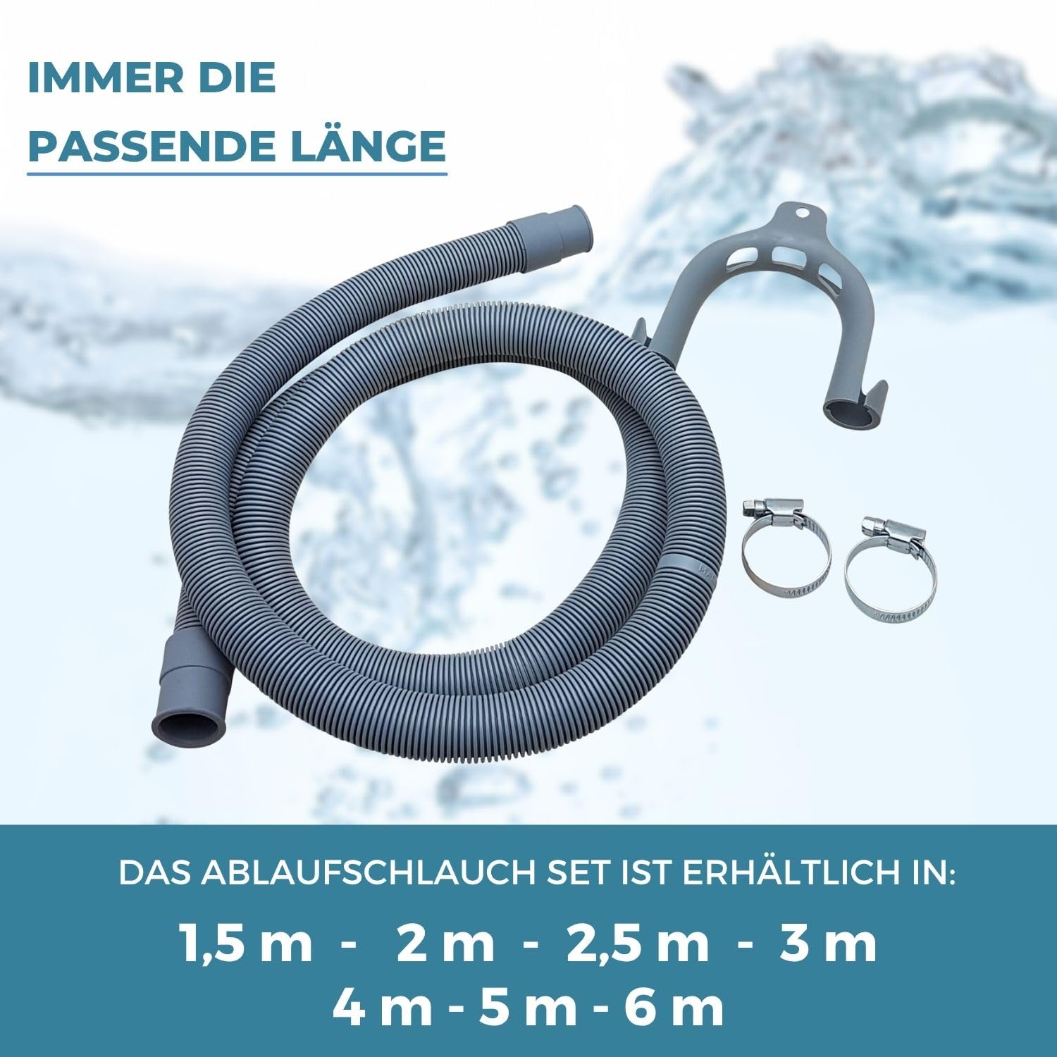 LICHTBLAU Ablaufschlauch 6,0m Waschmaschine Geschirrspüler Komplett Set | Wasserablaufschlauch Universal mit Schlauchschellen & Haltebügel – Abwasserschlauch Spülmaschine Waschmaschine