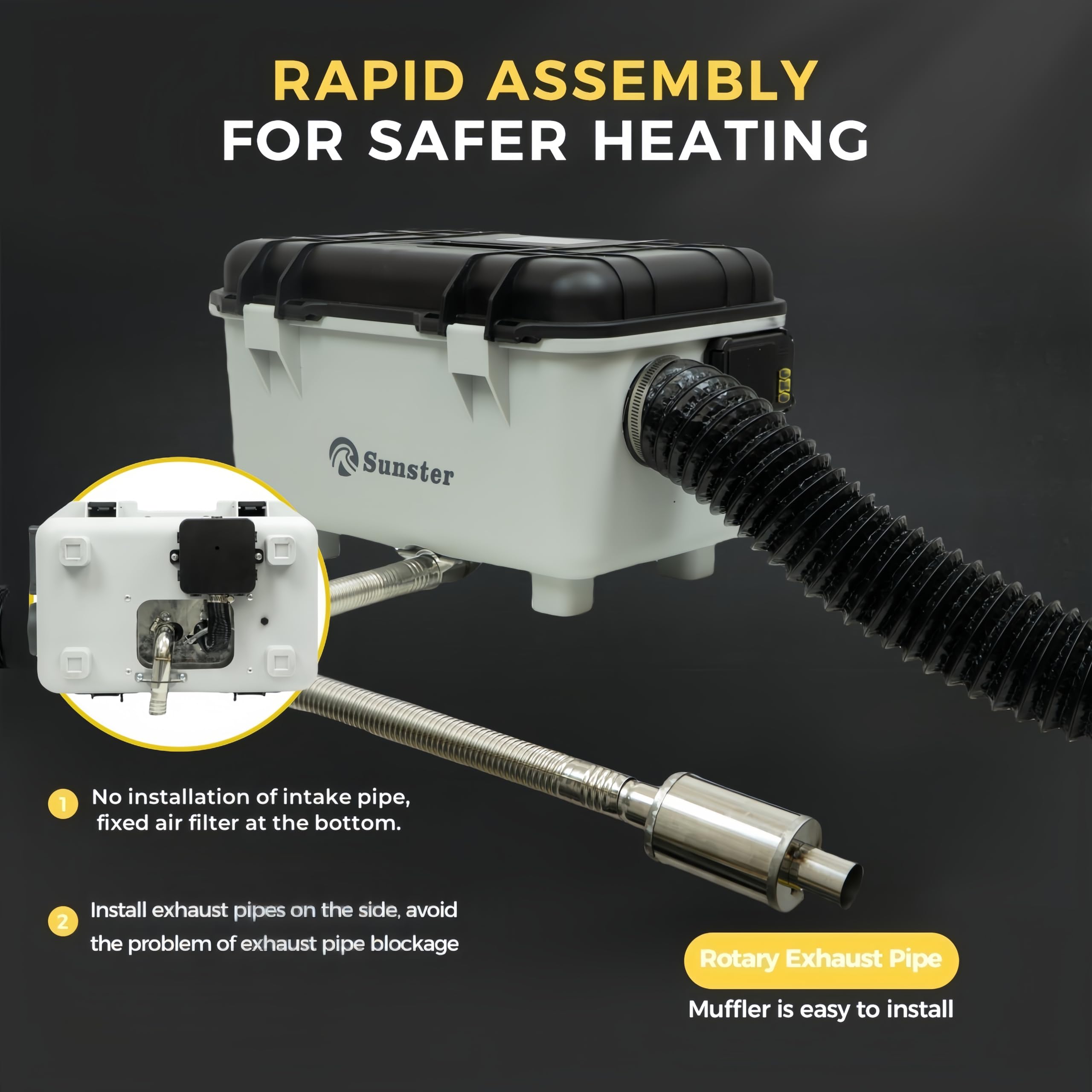 Sunster Riscaldamento ad aria diesel da 8 kW, portatile, con adattatore UE APP | Controllo tramite app, adattatore UE, auto start-stop, 0,12-0,45 l/h, per auto, camion, officina, garage, campeggio, camper