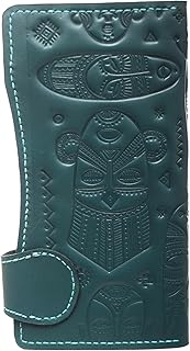 ايمان سليمان - محفظة كتب من الجلد الطبيعي للنساء بـ 8 جيوب بتصميم فرعوني مع كبسولة - اخضر