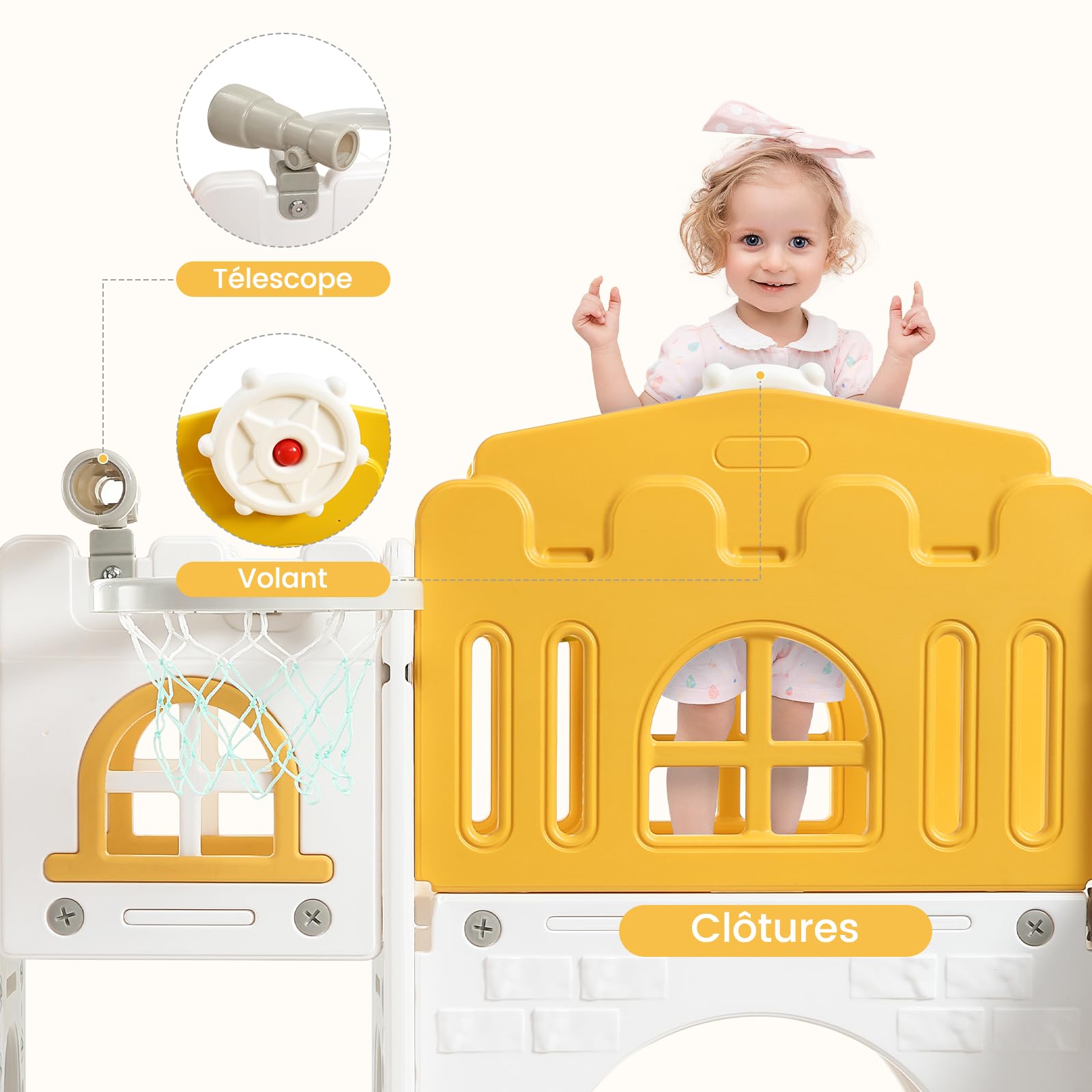8-in-1 Kinderrutsche Burg Spielanlage Kleinkinder 1–3 Jahre, Indoor & Outdoor Spielhaus Mit Basketballkorb Kletterleiter Kriechtunnel, Für Wohnzimmer Kinderzimmer Garten Kita, Platz Für 2–3 Kinder Gle