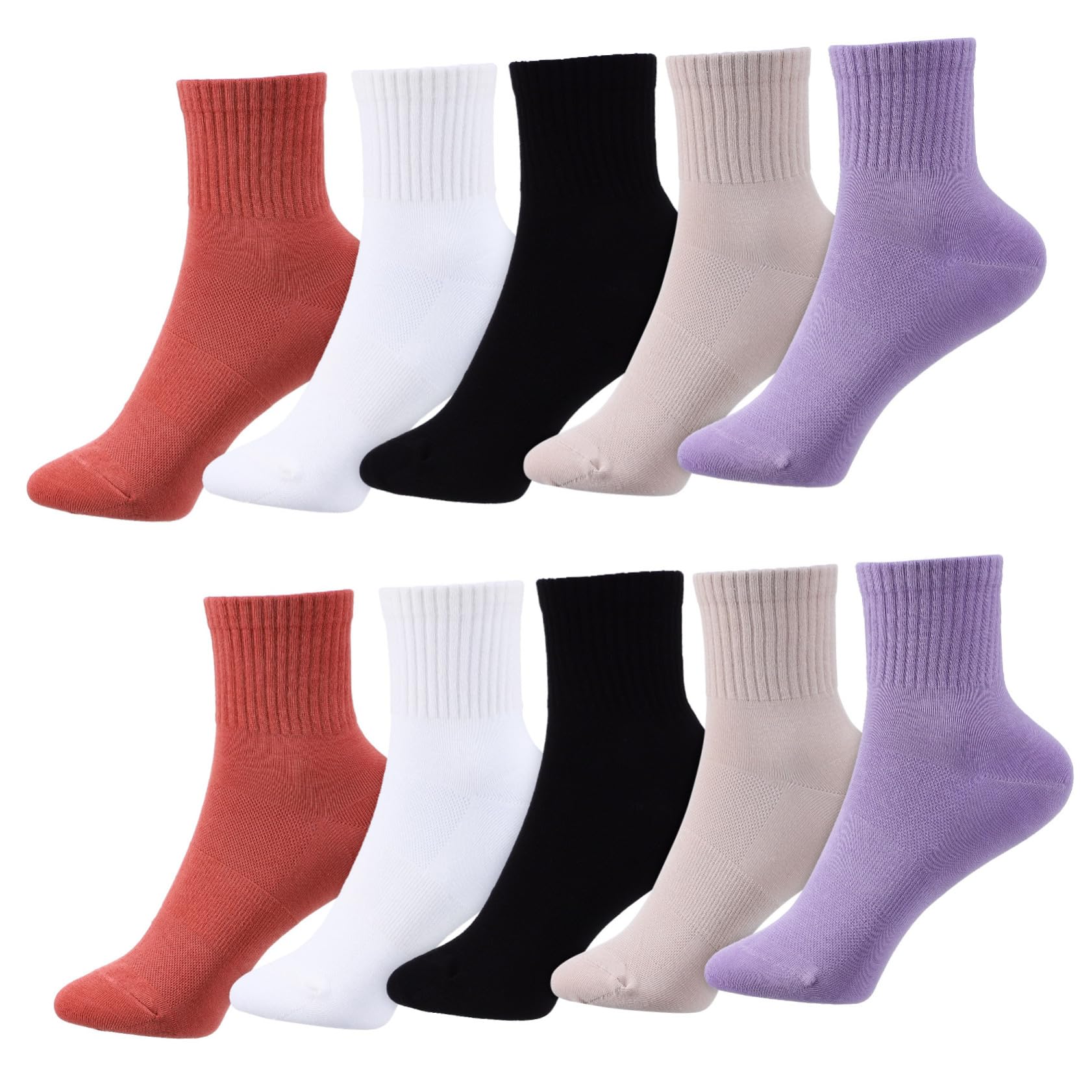 iplusmile Calcetines Altos de Algodón para Mujer, 10 Pares, Talla Media